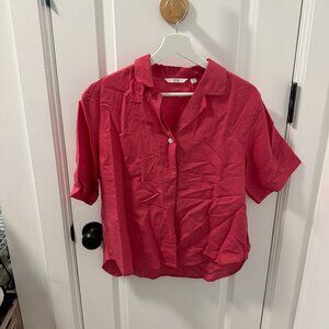 UNIQLO Short Sleeve Linen Shirt XS Bright Pink